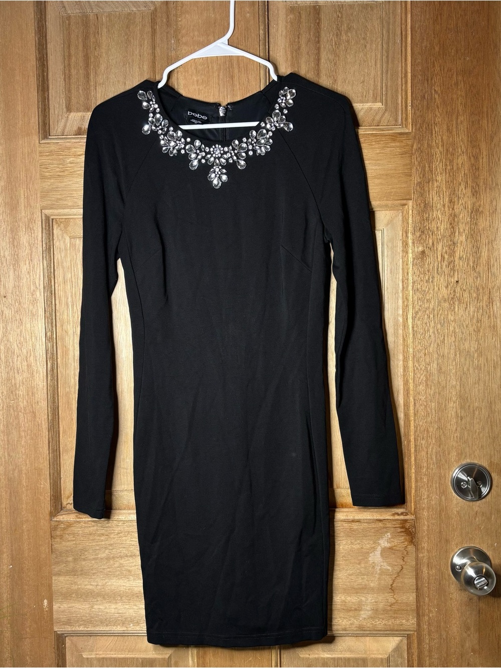 Bebe Black Long Sleeve Jewel-Neck Bodycon Dress size S